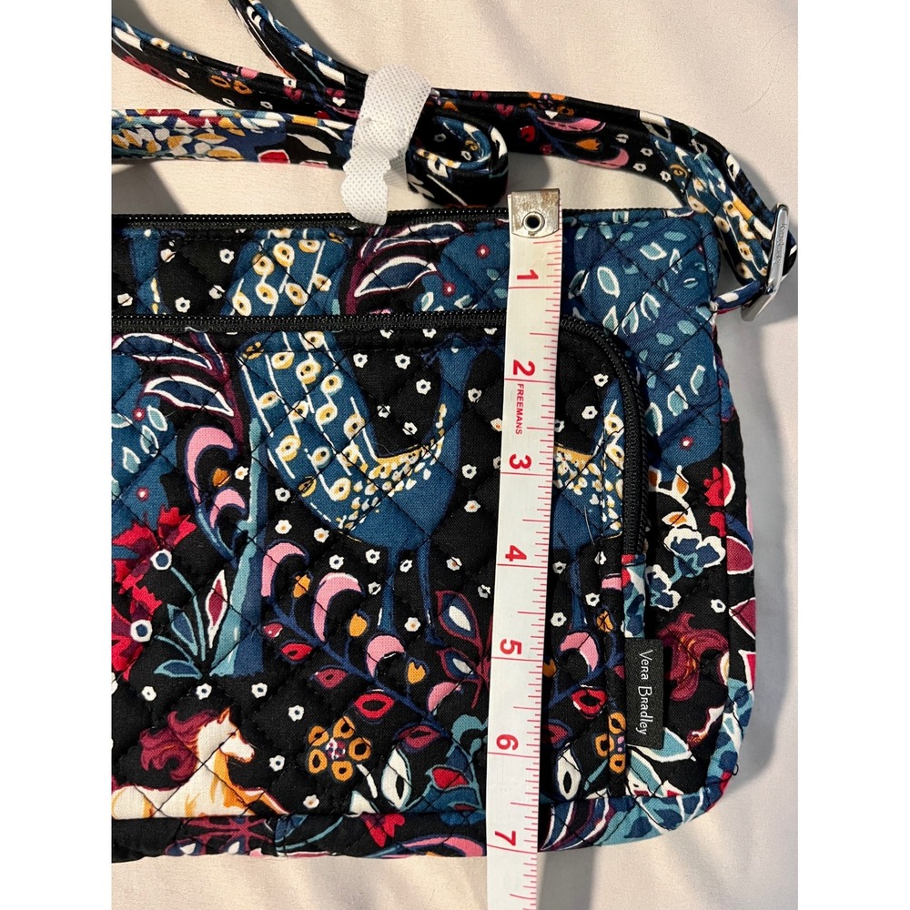 Vera Bradley NWT Floral Quilted Crossbody Shoulder Bag Petite Purse Black Blue - Picture 7 of 9